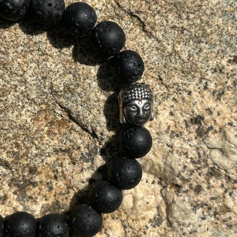 Black Lava Stone Buddha Bead Bracelet