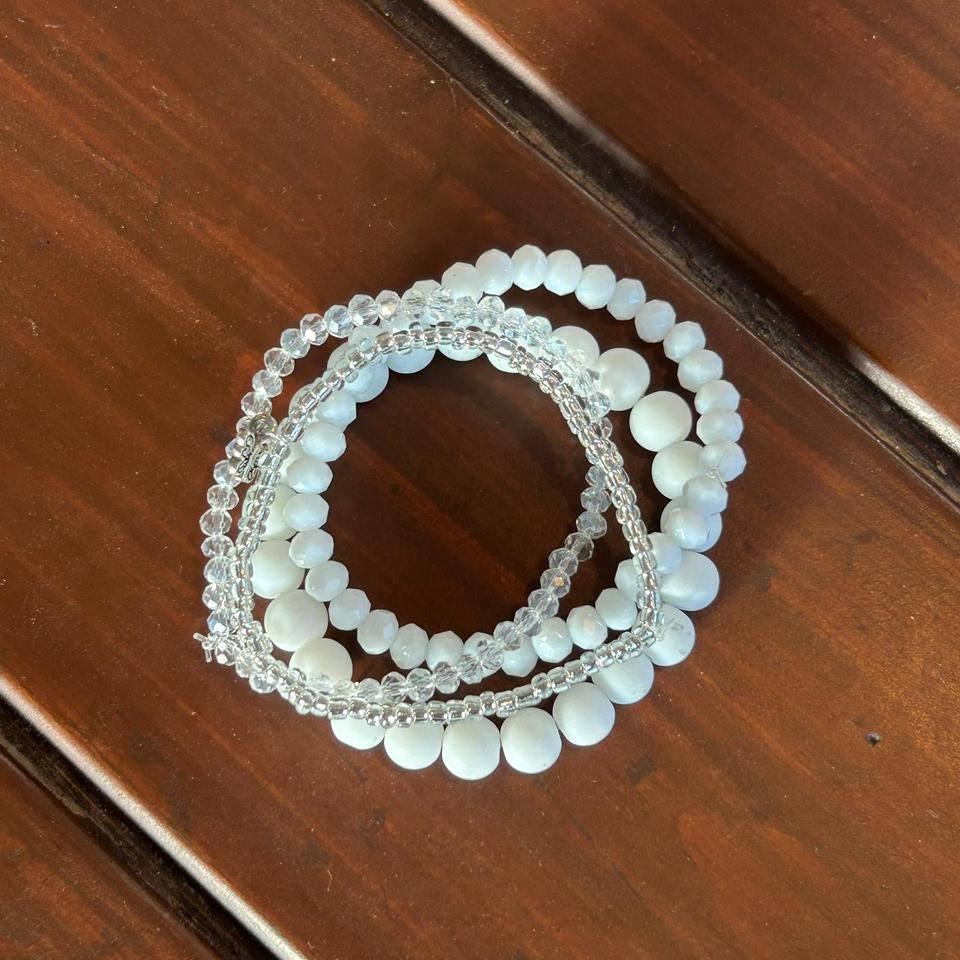 Frosted Elegance Beaded Bracelet Stack (Set of 4)