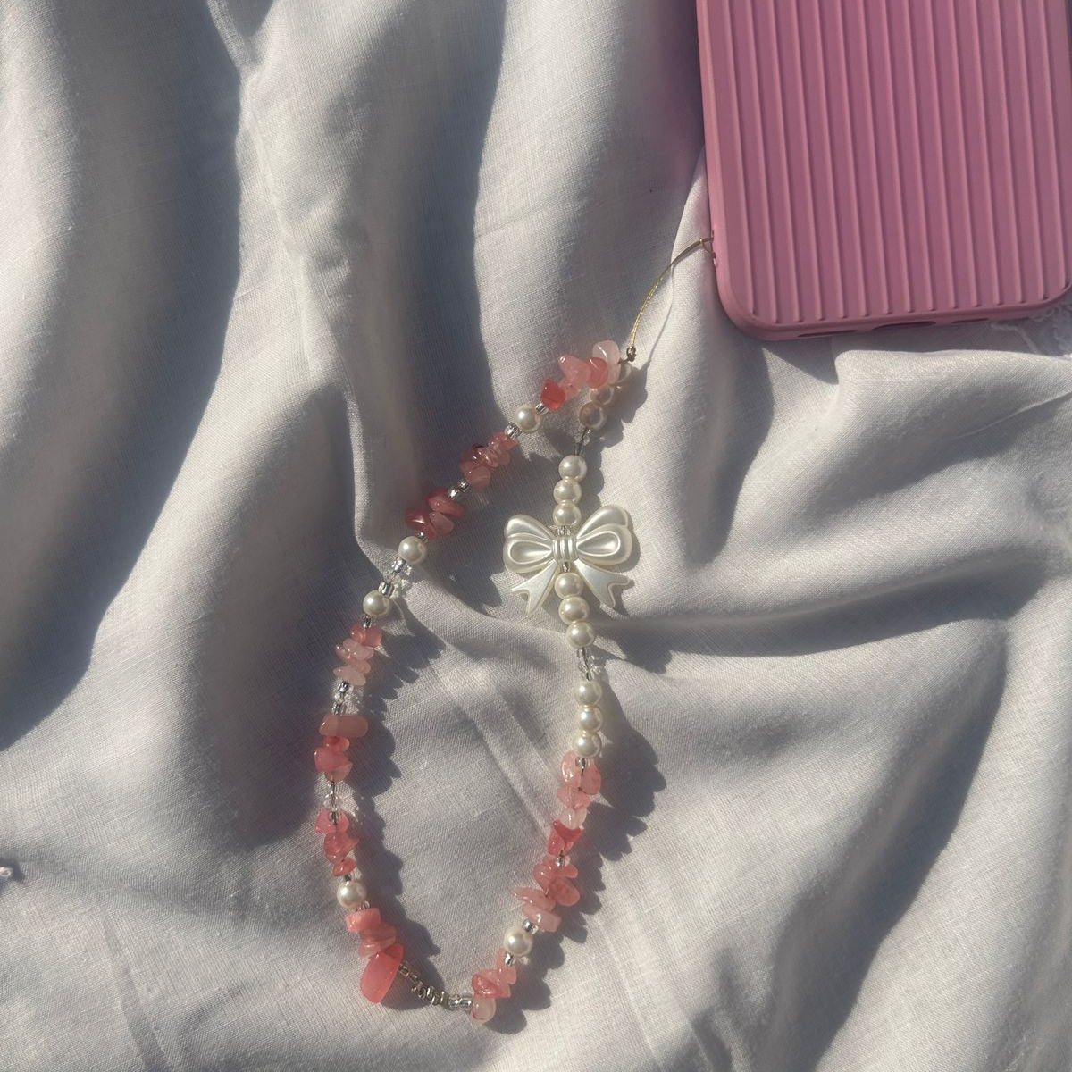 Rosy Aura Beaded Stone Phone Charm