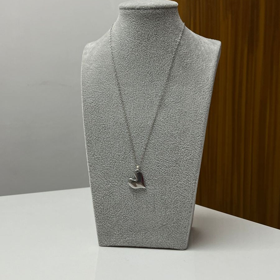 Sculpted Heart Pendant Necklace – Minimalist Silver Love Charm