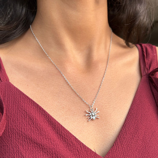 Webbed In – Silver Spider Pendant Necklace