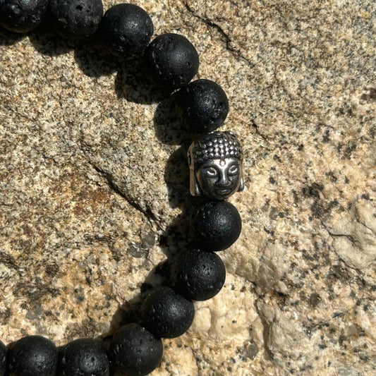 Black Lava Stone Buddha Bead Bracelet
