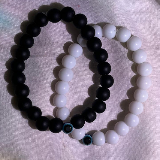 Yin & Yang Evil Eye Beaded Bracelet Duo