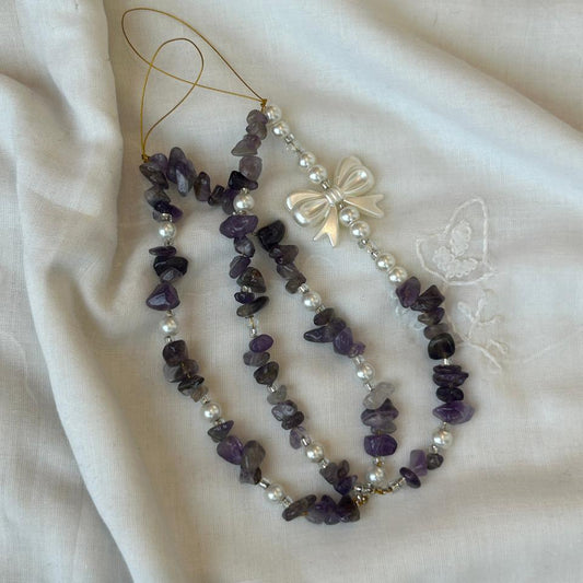 Amethyst Charm Pearl Beaded Lanyard