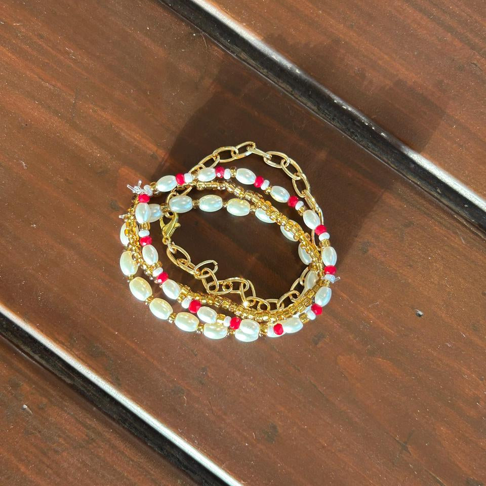 Golden Fiesta Beaded Bracelet Stack (Set of 4)