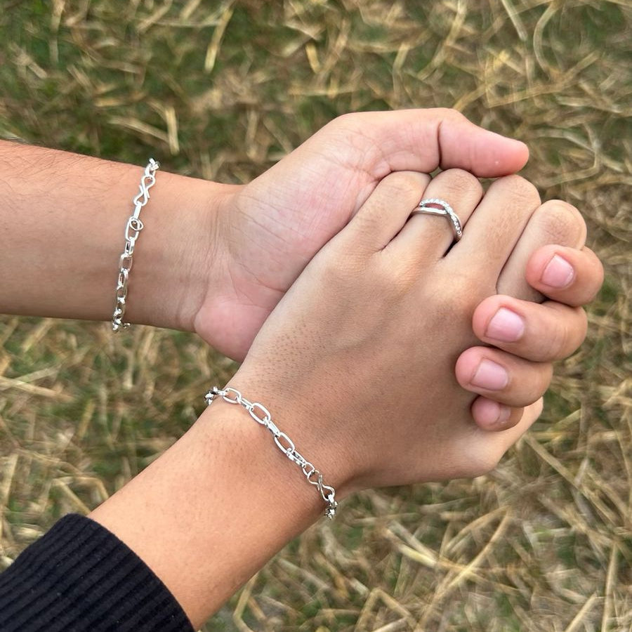 Eternal Bond Silver Chain Couple Bracelets