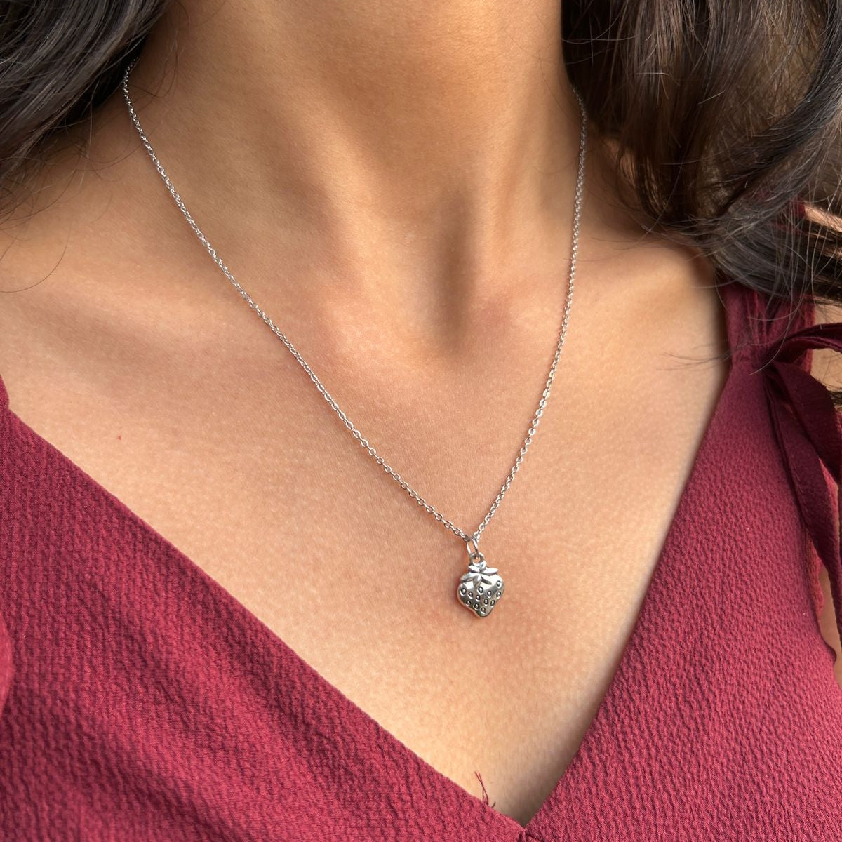 Berry Sweet – Silver Strawberry Pendant Necklace